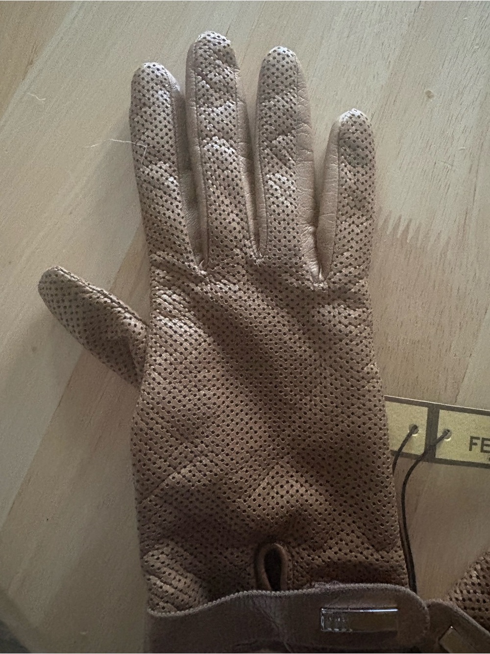Fendi Brown Perforated Leather Gloves (New- other), XS - Picture 3 of 9